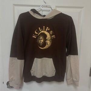SHEIN Brown and Beige 'Eclipse' Graphic Hoodie Sweater